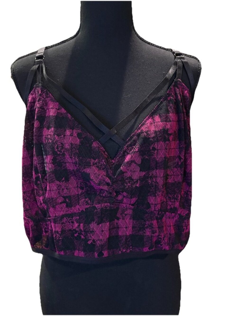 Torrid Baby Doll Black & Pink Adjustable Lace Bralette Size 26 / 4X NWT